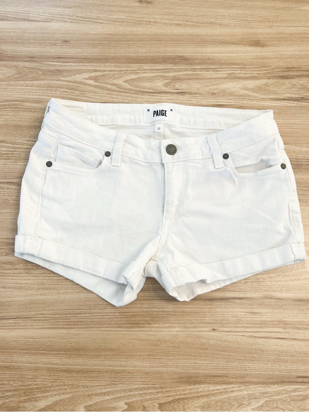 PAIGE White Denim Jean Shorts